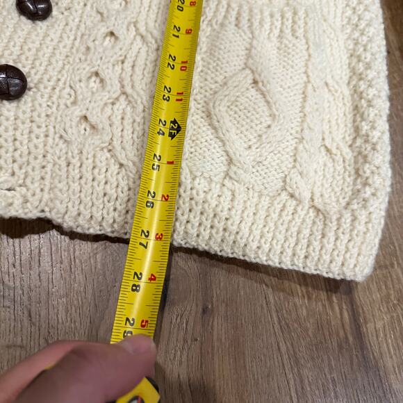 Vintage Men's Cable Knit Heavy Wool Cardigan Sweater Size M? Camel/Tan Button Up - Picture 3 of 6